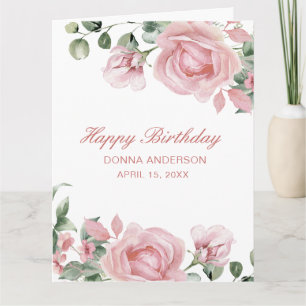 Teller mit rosa floralem Rosen-Geburtstagsmotiv Karte