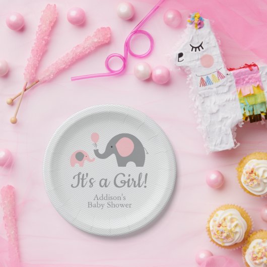 Teller mit rosa und grauem Elephant-Babydusche (Party)