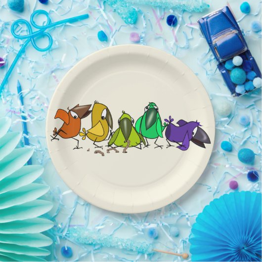 Teller mit Sonderfarben und sonnigen Vögeln  (Party)
