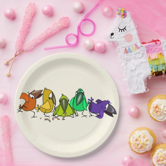 Teller mit Sonderfarben und sonnigen Vögeln  (Party)