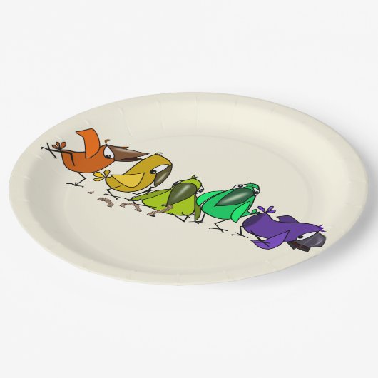 Teller mit Sonderfarben und sonnigen Vögeln  (Schrägansicht)