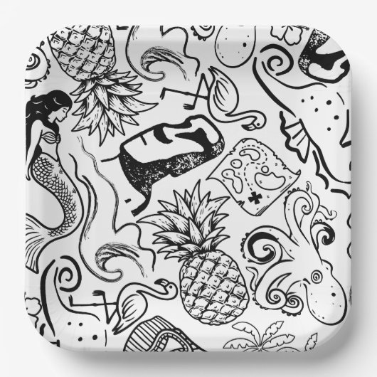 Teller mit Tiki-Sommer-Vibes (Vorderseite)