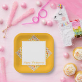 Teller mit vergoldetem Muster auf einem quadratisc (Party)