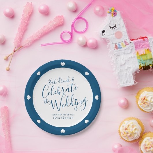 Teller mit weißer Schrift und blauem Herz (Party)