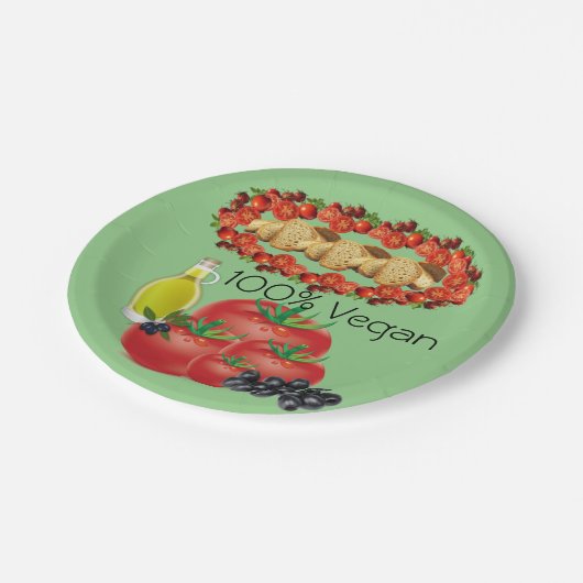 Teller, Olivenöl, Tomaten, 100% Vegan Pappteller (Schrägansicht)