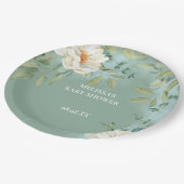 Teller Papier Silver Sage Eukalyptus Weiße Blume (Schrägansicht)