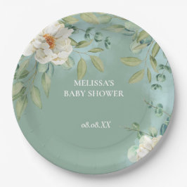 Teller Papier Silver Sage Eukalyptus Weiße Blume