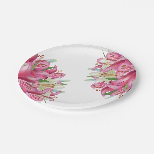 Teller-Pink-Lilien Pappteller (Schrägansicht)