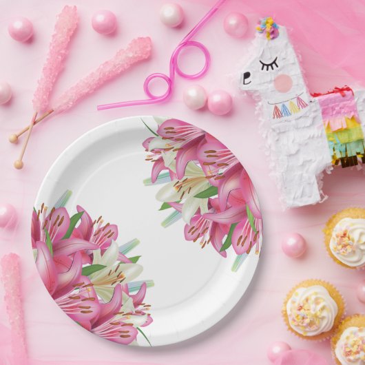 Teller-Pink-Lilien Pappteller (Party)