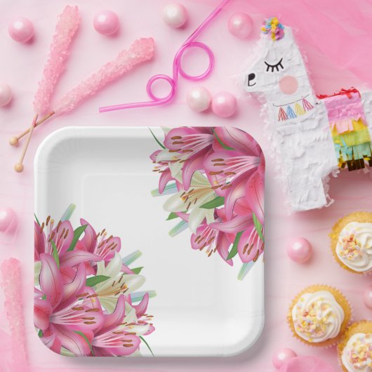 Teller-Pink-Lilien Pappteller (Party)