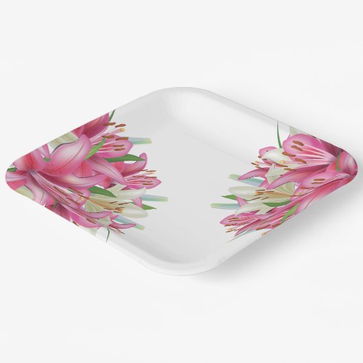 Teller-Pink-Lilien Pappteller (Gewinkelt)