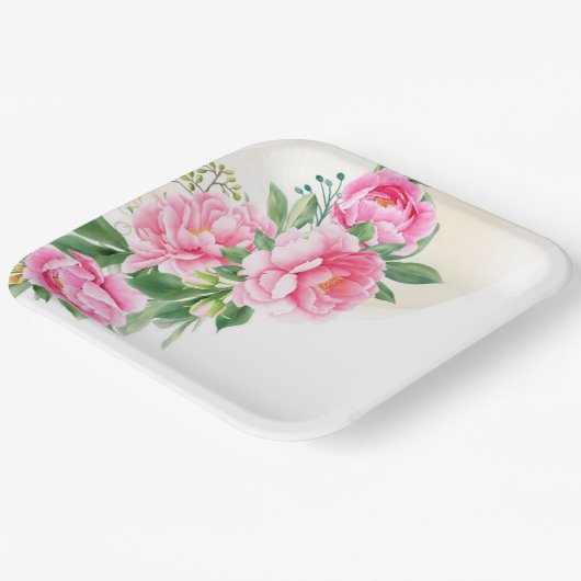 Teller-Pink-Peonies-Papier-Teller Pappteller (Gewinkelt)