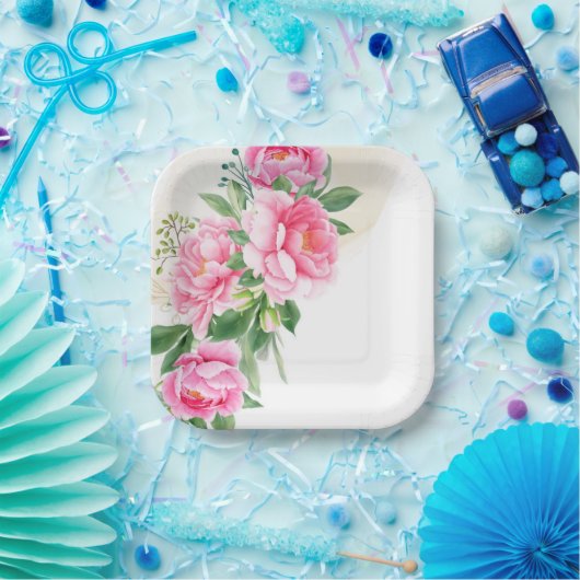 Teller-Pink-Peonies-Papier-Teller Pappteller (Party)