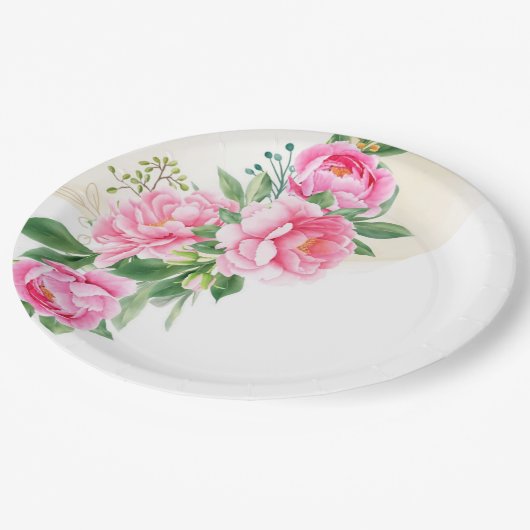 Teller-Pink-Peonies Pappteller (Schrägansicht)
