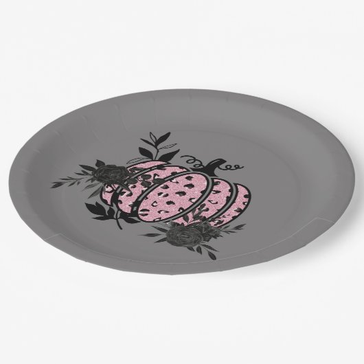 Teller, Pink und Black Leopard Pumpkin Pappteller (Schrägansicht)