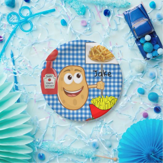Teller, Potato French Fries Ketchup Kariert Pappteller (Party)