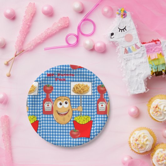 Teller, Potato Ketchup Karierte Französisch Fries Pappteller (Party)