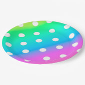Teller/Regenbogen und Polka-Punkte Pappteller (Schrägansicht)