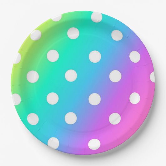 Teller/Regenbogen und Polka-Punkte Pappteller (Vorderseite)