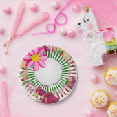 Teller, rosa Blume, blass Pappteller (Party)