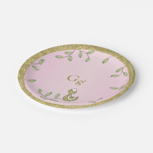 Teller rosa "Goldvögel" (Schrägansicht)