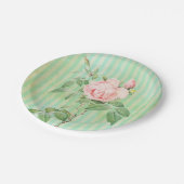 Teller, rosa Rosa, grüner Streifen Pappteller (Schrägansicht)