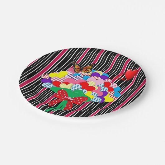 Teller Rotes Herz Liebe Viktorianisch Streifen (Schrägansicht)