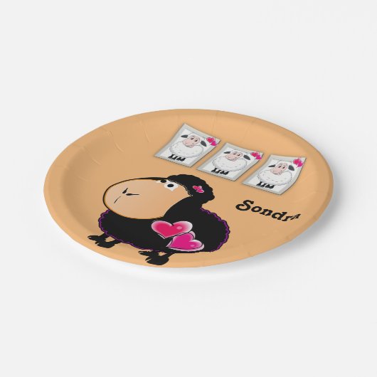Teller, schaf-rosa Herzen Pappteller (Schrägansicht)