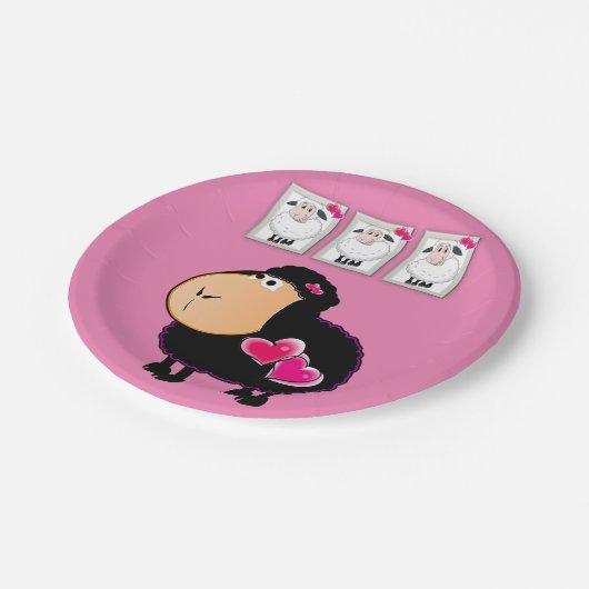 Teller, schaf-rosa Herzen Pappteller (Schrägansicht)