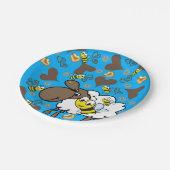 Teller, Schafbäume, blaue Herzen Pappteller (Schrägansicht)