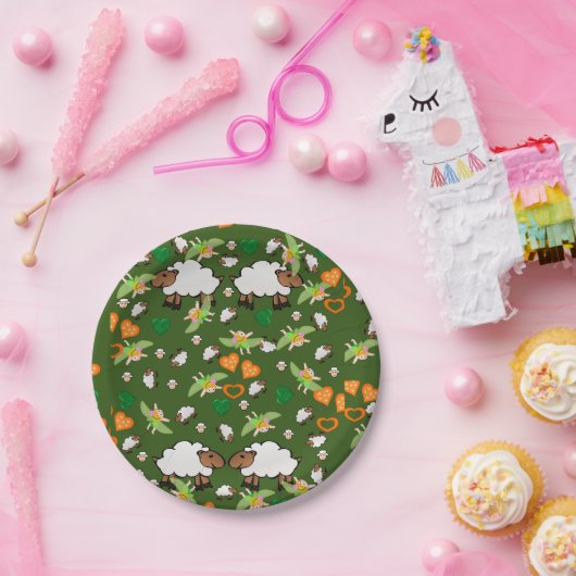 Teller, Schafe Fairy Orange Grüne Herzen Pappteller (Party)