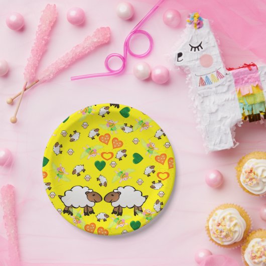Teller, Schafe, Grüne Herzen Pappteller (Party)