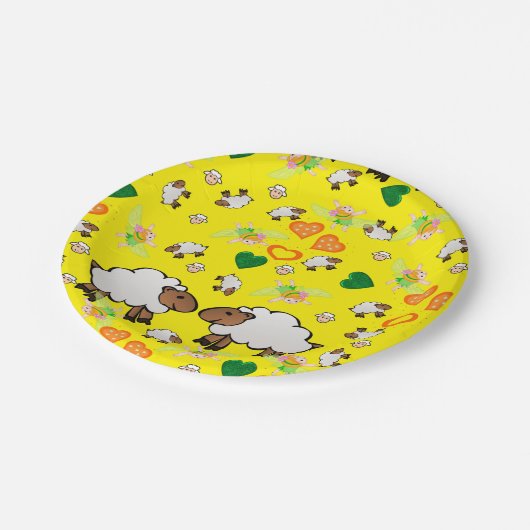 Teller, Schafe, Grüne Herzen Pappteller (Schrägansicht)