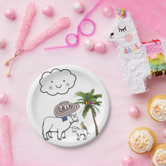 Teller, Schafe Wolke Sombrero Palme Pappteller (Party)