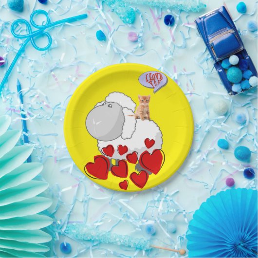 Teller, Schafskätzchen, rote Herzen Pappteller (Party)