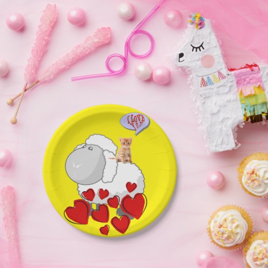 Teller, Schafskätzchen, rote Herzen Pappteller (Party)