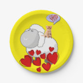 Teller, Schafskätzchen, rote Herzen Pappteller (Vorderseite)