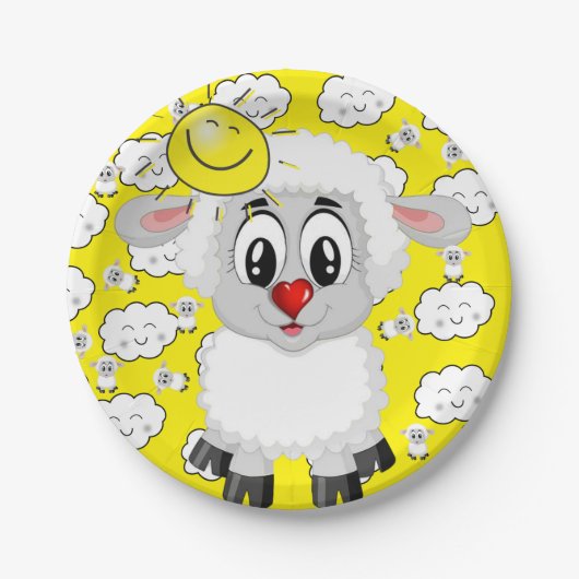 Teller, Schafswolken gelb Pappteller (Vorderseite)