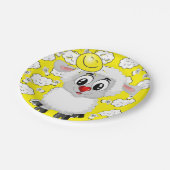 Teller, Schafswolken gelb Pappteller (Schrägansicht)