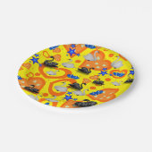 Teller, Schwäne, Orange Herz, blaue Sterne Pappteller (Schrägansicht)