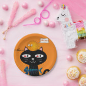Teller, schwarze Katzenfische, orange, Meow Pappteller (Party)