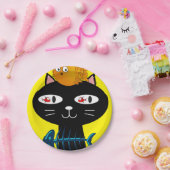 Teller, schwarze Katzenkätzchen, gelb Pappteller (Party)