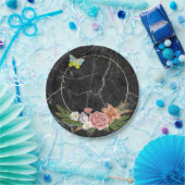 Teller, Schwarzer MarmorschmetterlingBlumenmuster- Pappteller (Party)