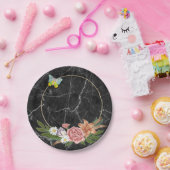 Teller, Schwarzer MarmorschmetterlingBlumenmuster- Pappteller (Party)