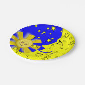 Teller, Sonnenmondgelbe Stars Pappteller (Schrägansicht)