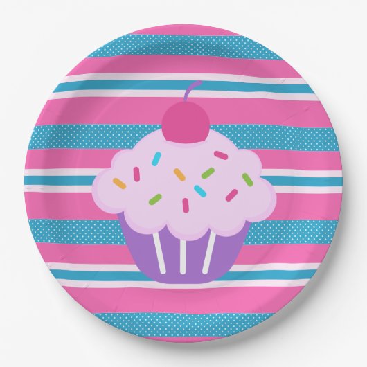 Teller/Streifen mit Cupcake Pappteller (Vorderseite)