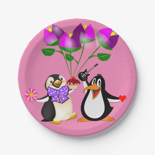 Teller Valentinstag, Pinguinherzen (Vorderseite)