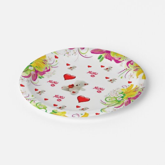 Teller Valentinstag Teddybär (Schrägansicht)