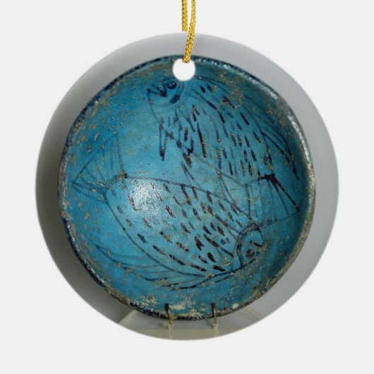 Teller verziert mit Fischen (Faience) Keramik Ornament (Vorne)