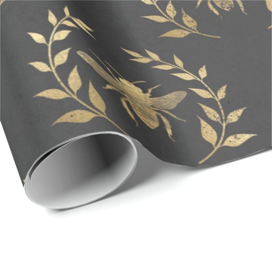 Teller von Black and Gold Bee Wedding Paper Geschenkpapier (Rolleneckpunkt)